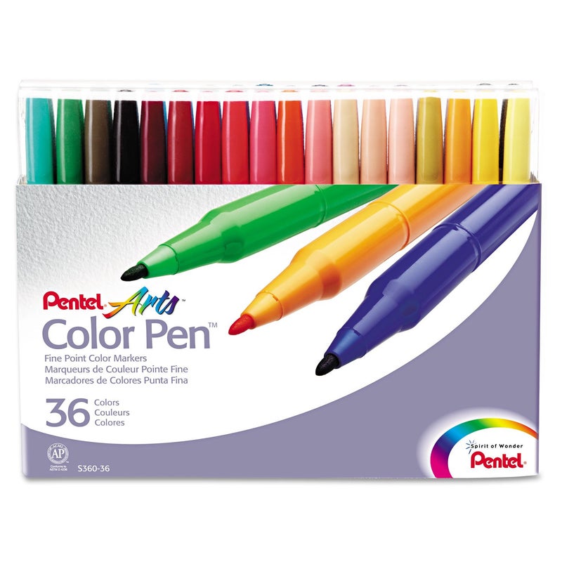 بنتل مجموعة أقلام تلوين Pentel S36036 ذات رأس رفيع، 36 لونًا متنوعًا، 36 قلمًا في المجموعة - Image 3